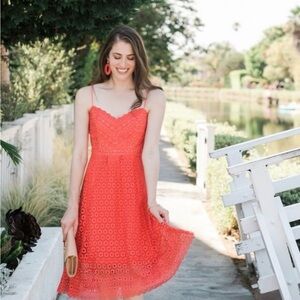 J Crew Vibrant Orange Coral Daisylace Eyelet Midi Dress Spaghetti Straps Sz0